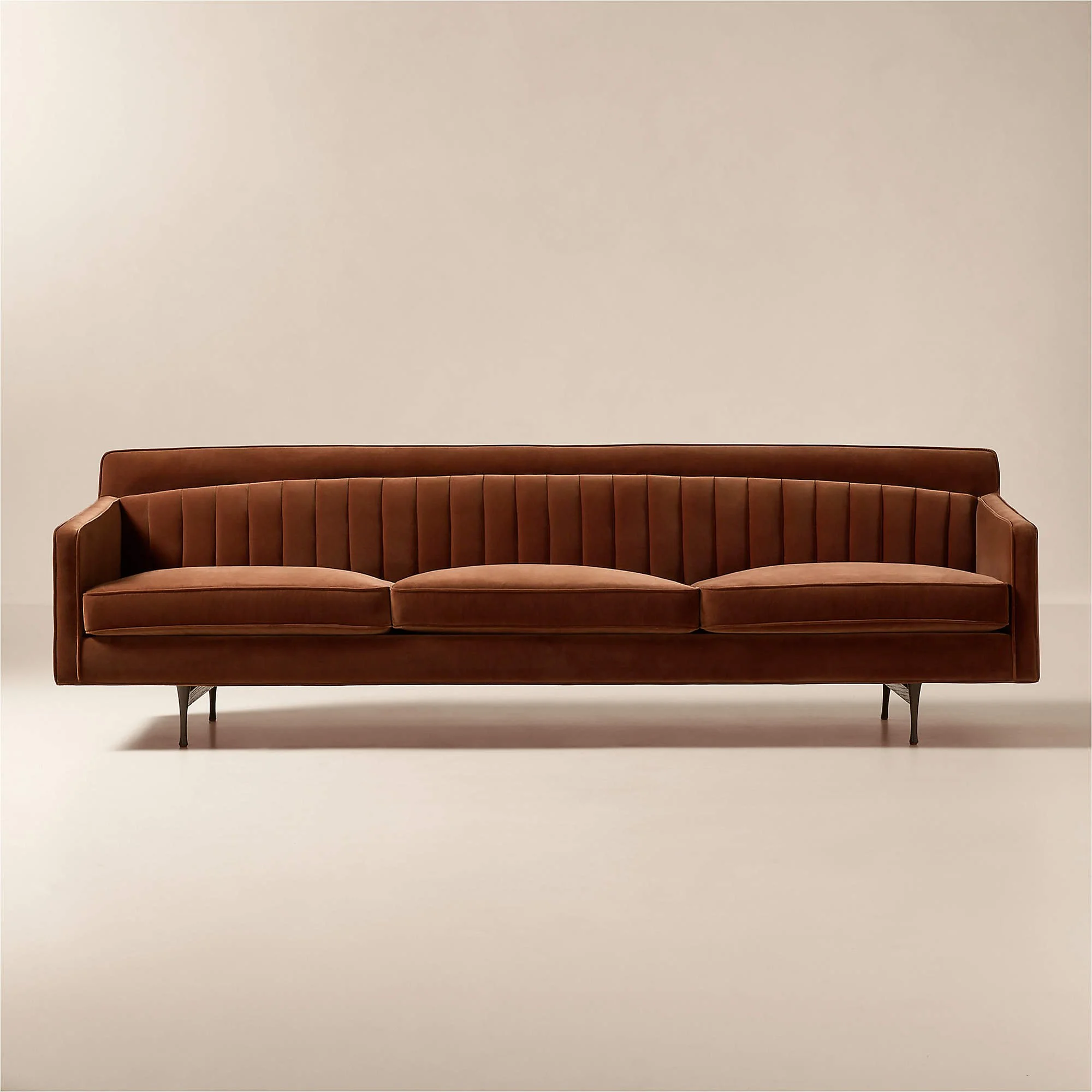 Symmetric Tufted Russet Velvet Sofa