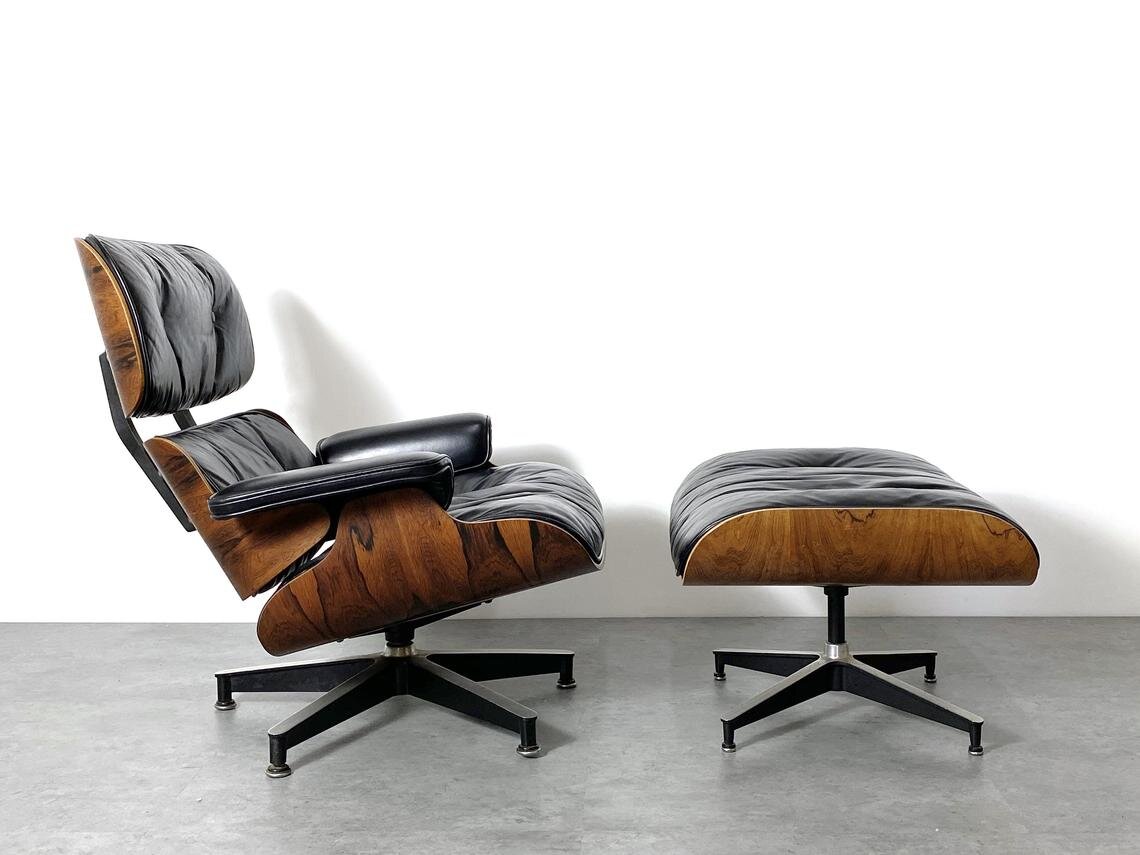 1960s Vintage Eames Lounge Chair and Ottoman Rosewood Black Leather Herman Miller — S. pace Detroit