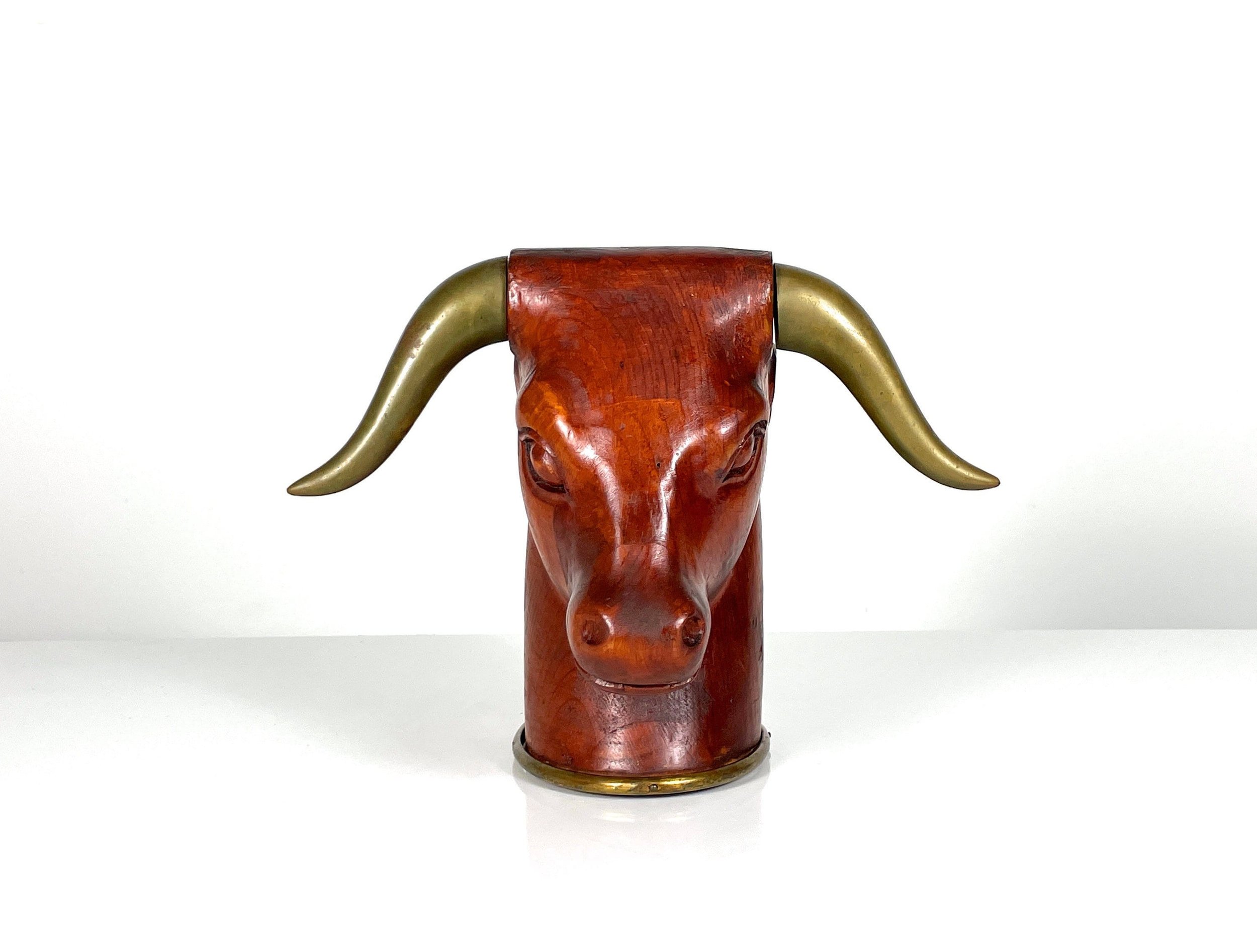 1980s Wood Brass Sculpture Head and S. Bull pace The Sarried Detroit —