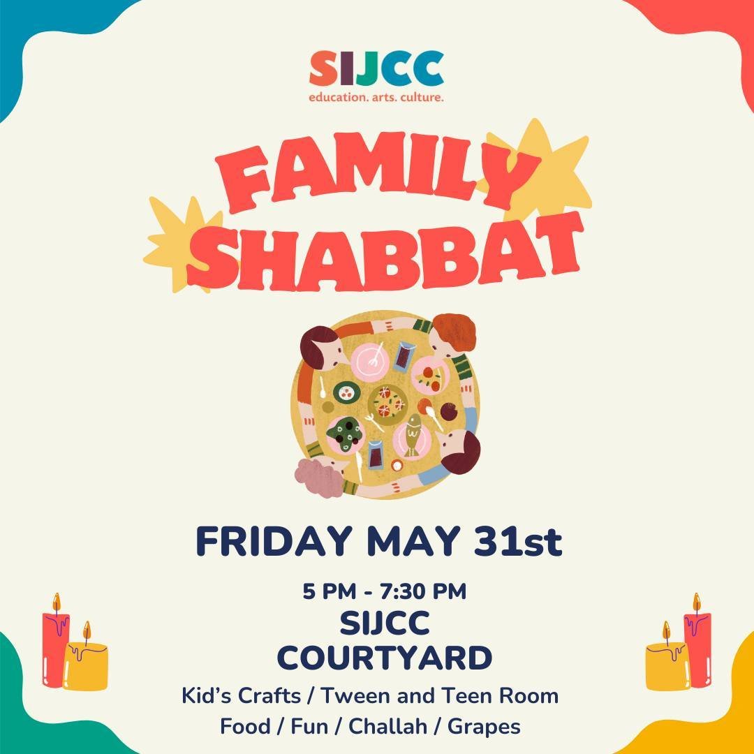 Leave the cooking to us and join other families for an early Shabbat dinner at the SIJCC on Friday May 31st! We'll light candles, enjoy a cocktail, bless some grapes, craft some kid's crafts, and eat tasty challah before having a delicious early meal