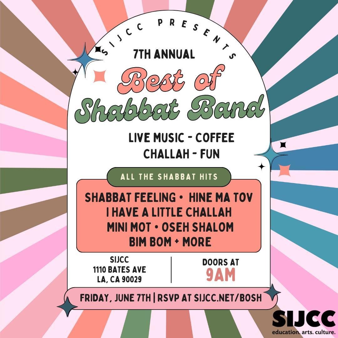 Best of Shabbat Band is back! SIJCC friends and alumni, please join us on the preschool yard to sing all of our favorite Shabbat tunes! Music, coffee and treats. We can't wait to see your lovely faces.⁠
⁠
RSVP now at sijcc.net/bosh!