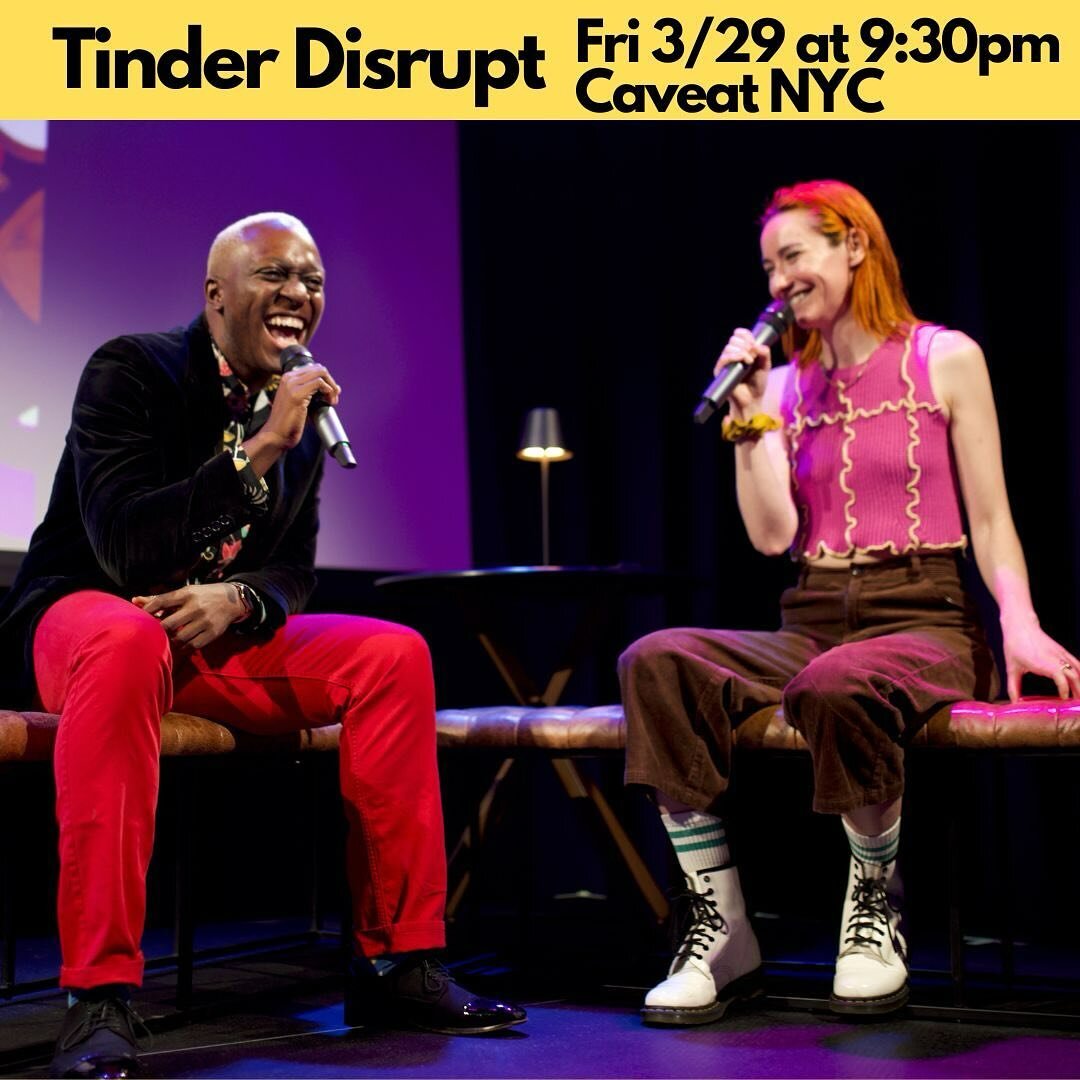 doin a manhattttan show for those who won't do a LDR with brooklynites. 

plus the popcorn at 
@caveatnyc is 🔥

on tinder disrupt, friends make powerpoint presentations to &quot;pitch&quot; their single or otherwise available friend. come to the sho