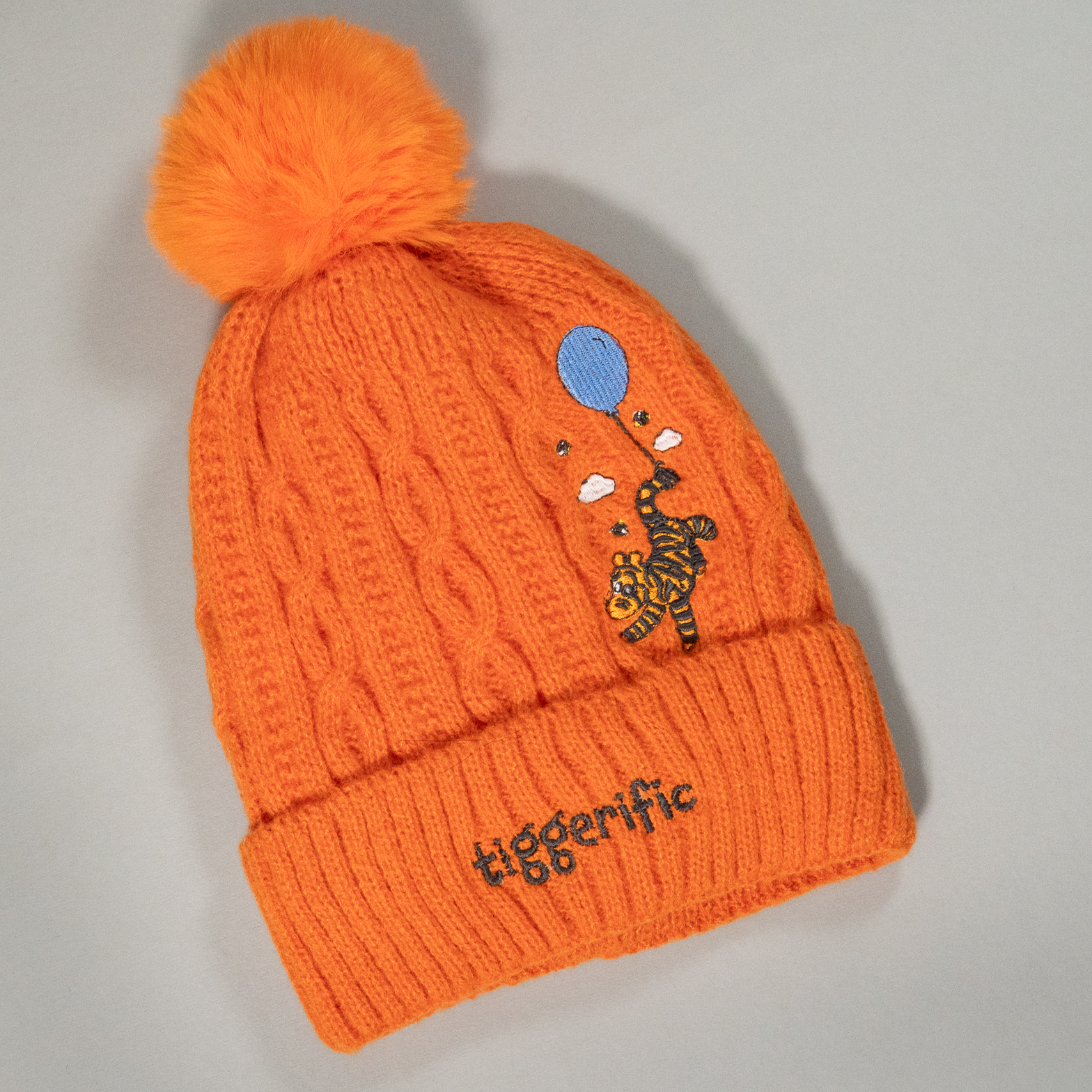 Tigger Balloon Orange Pom Pom Embroidered Beanie2.png