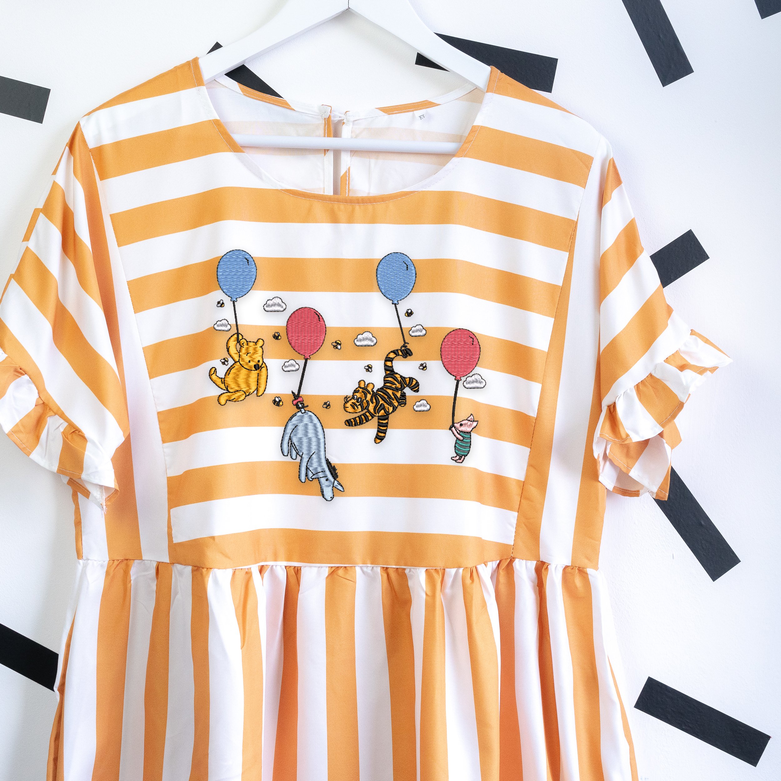 Winnie Balloons Embroidered Stripe Smock Dress - Yellow.jpg