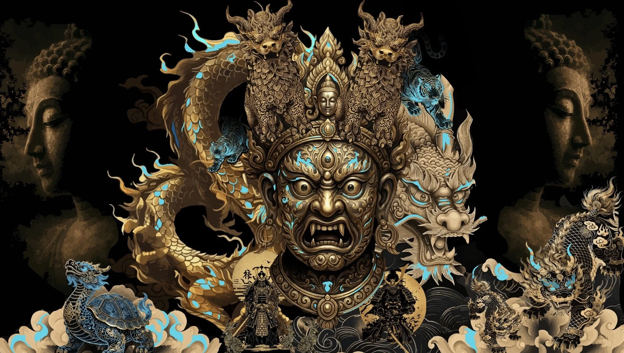 An illustration of Chinese characters of cultural lore.
