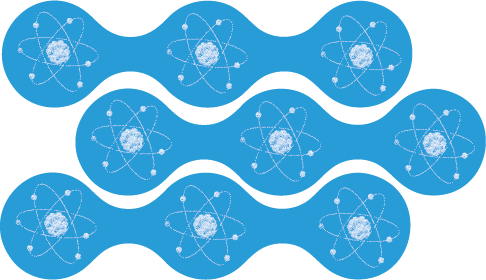 Pattern of blue circles that represent molecules with white atomic symbols inside, arranged on top of each other to form an organism.