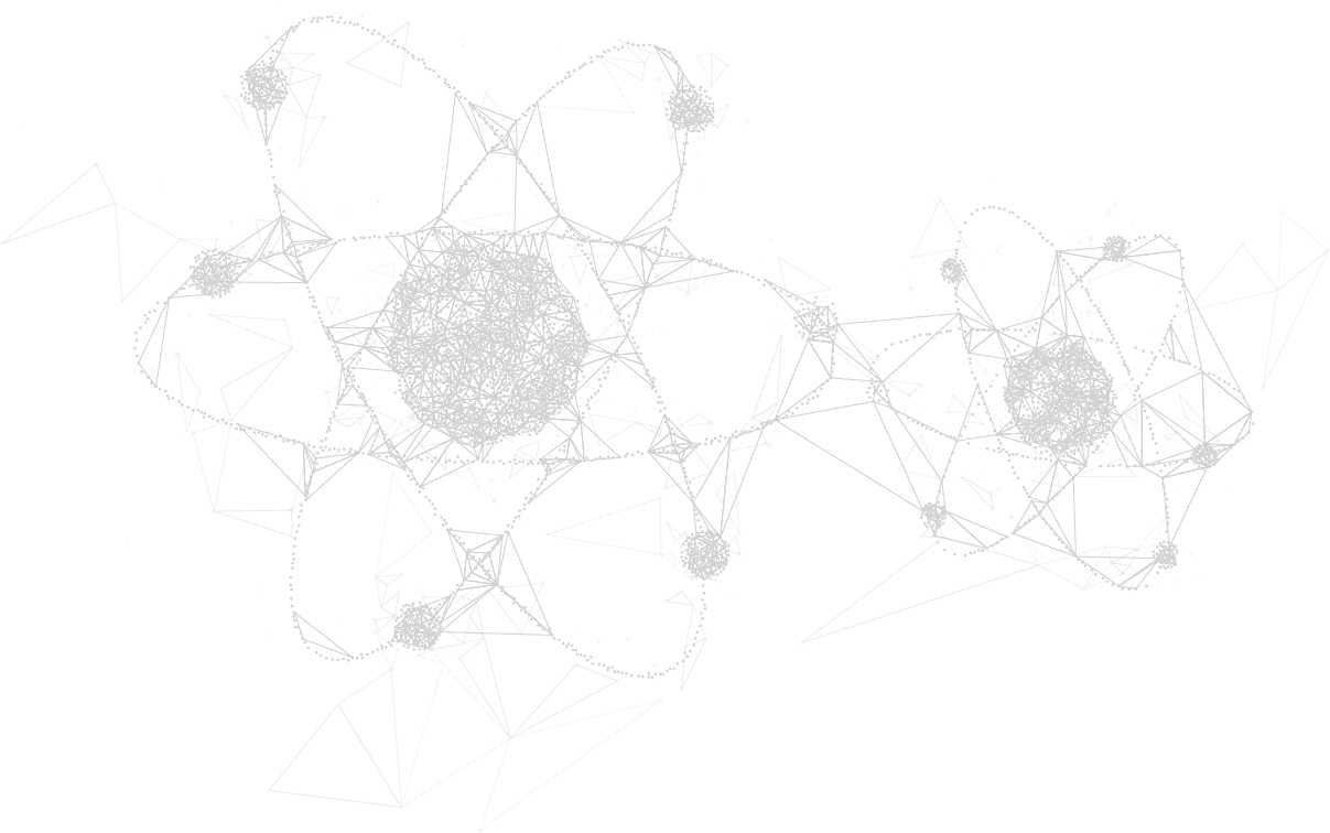 Abstract digital network visualization with interconnected nodes and lines that represent aotoms on a black background.