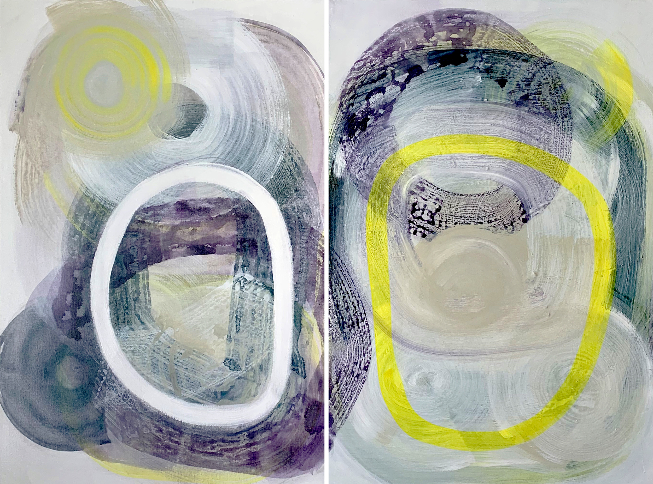 "Mother and Child", diptych, acrylic paint and ink on canvas, 24" x 36"