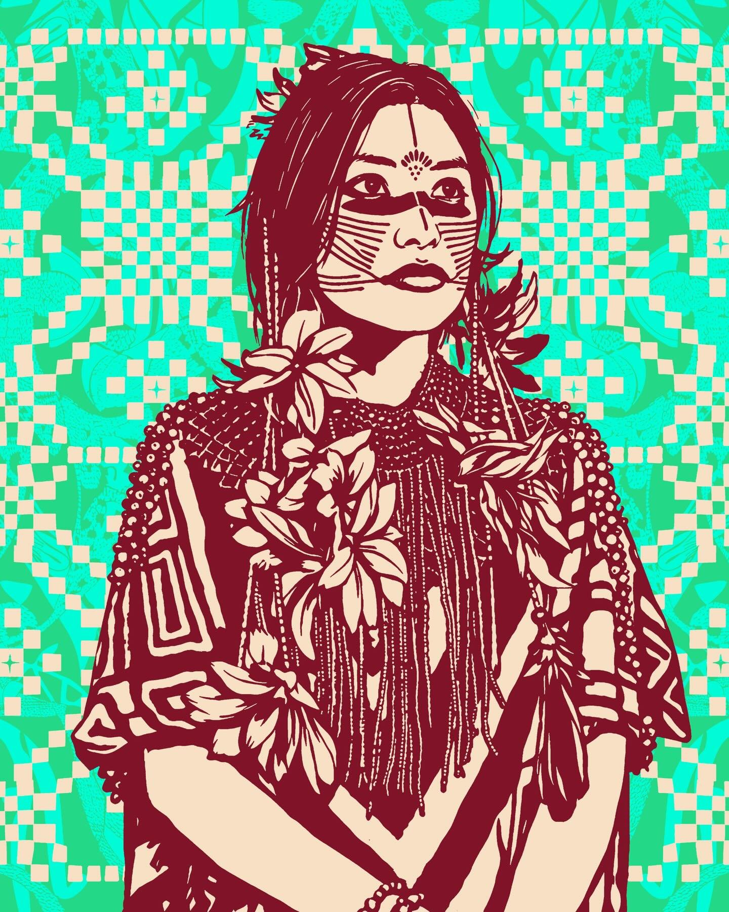 Illustrations from photographs of #fashion designer @lizeth_ashaninka of @indigenous.futurisms #patterns #illustration #drawings #indigenous