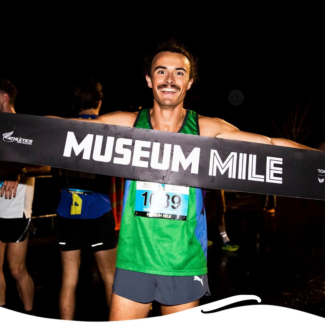 On a wet,☔️💨 windy and wild night in Rotorua, Sam Tanner and Brigid Dennehy make history in the Museum Mile sponsored by Toi Ohomai to secure the historic first New Zealand NZ Road Mile titles with a pair of memorable wins 🥇🥇