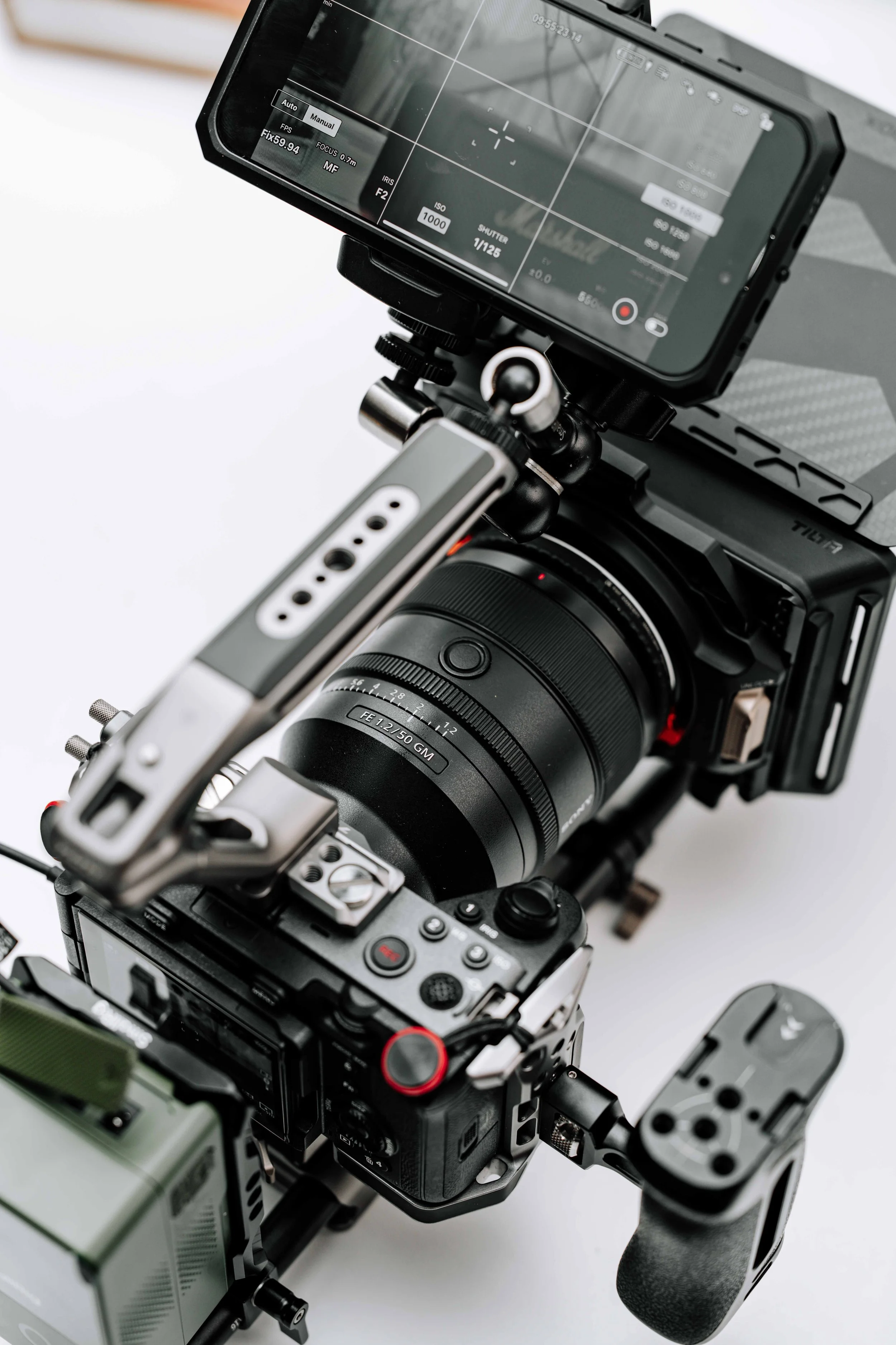 sony fx30 with a rig and 50mm master lens