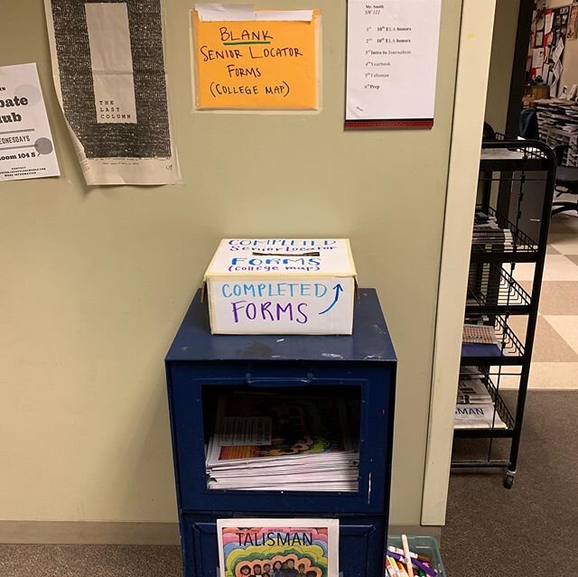 SENIORS!! Forms for the senior locator (the map of everyone&rsquo;s plans after graduation) are being distributed today and tomorrow during your language arts classes. Completed forms can be turned into the box on top of the news bin outside of of Mr