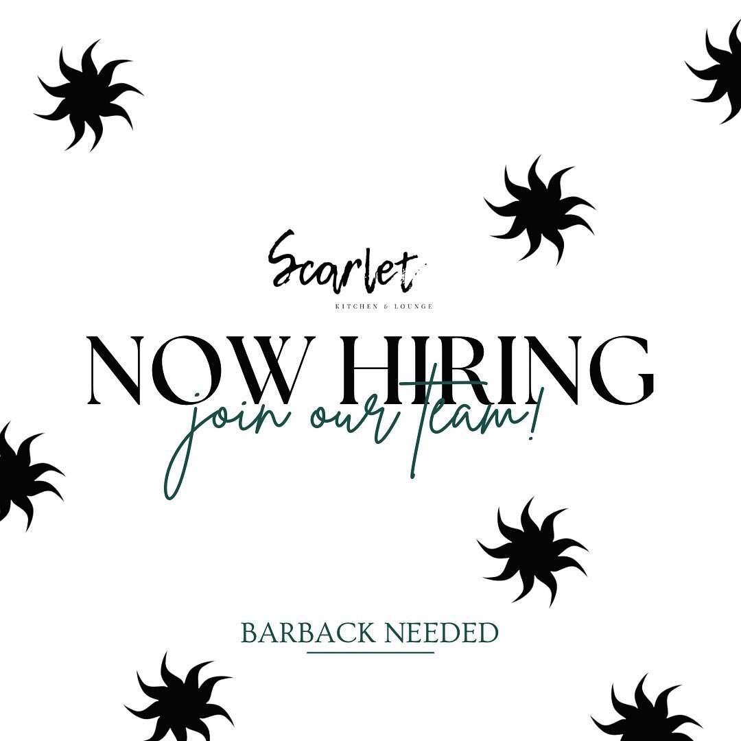 Scarlet Kitchen and Lounge is now hiring Barbacks to join our team 🖤
As a Barback, you will work alongside our skilled bartenders to help keep our bar running smoothly and ensure our guests receive the best possible experience.

Responsibilities inc