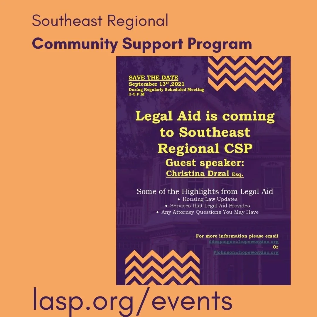 Legal Aid at Southeast Regional Community Support Program meeting