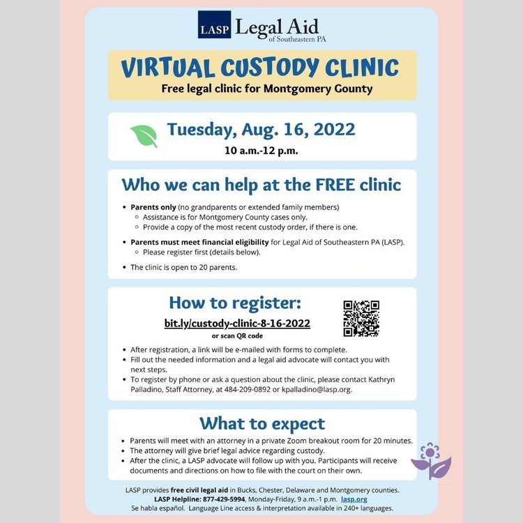 Virtual Custody Clinic Flyer
