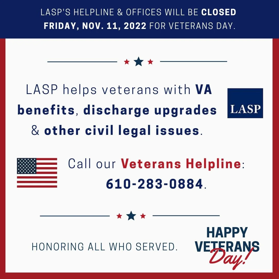LASP Helpline and offices CLOSED for Veterans Day