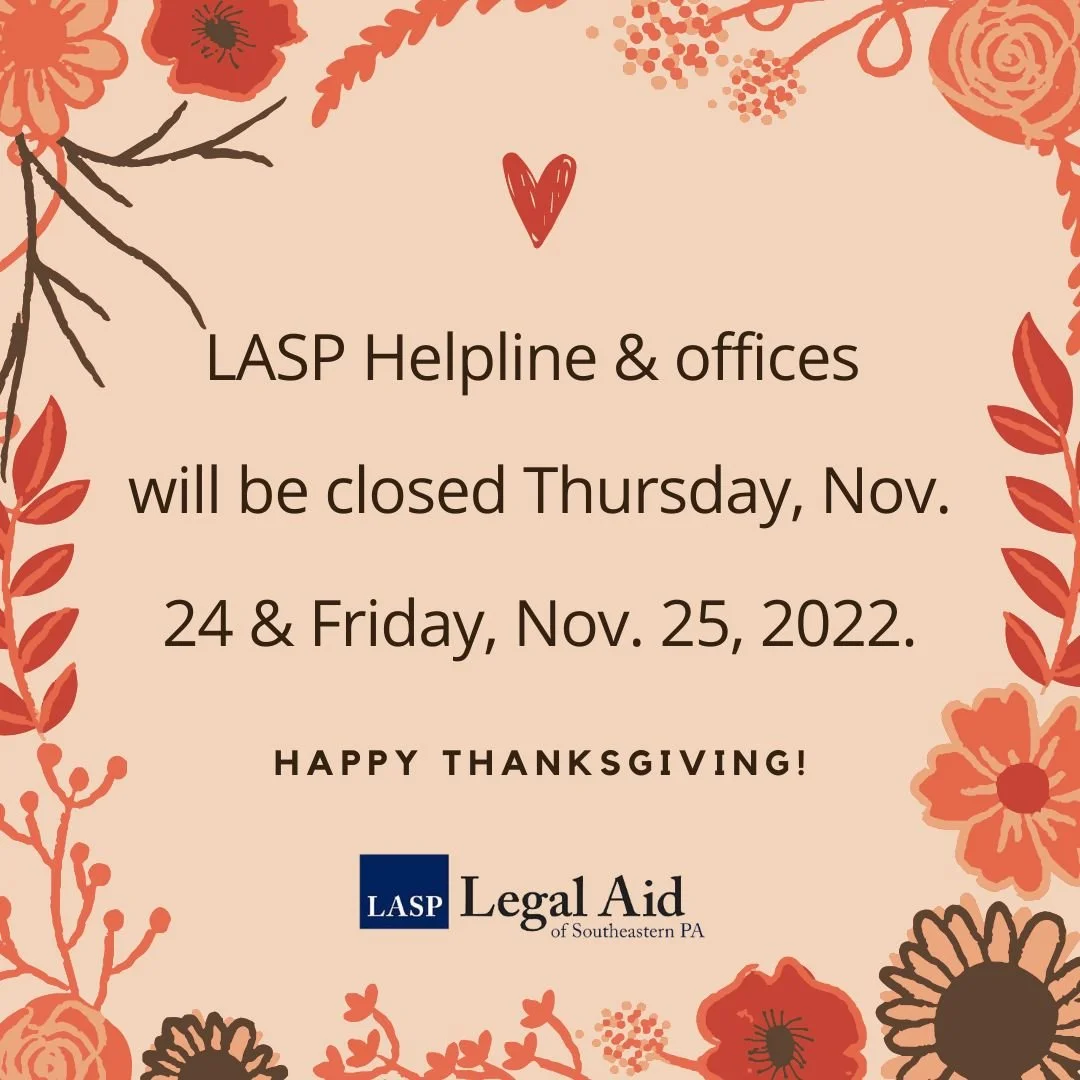 LASP Helpline and offices CLOSED for Thanksgiving holiday