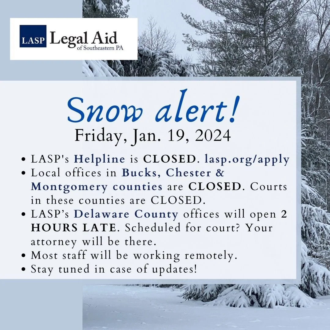 UPDATED Snow alert: LASP Helpline &amp; offices CLOSED; staff working remotely
