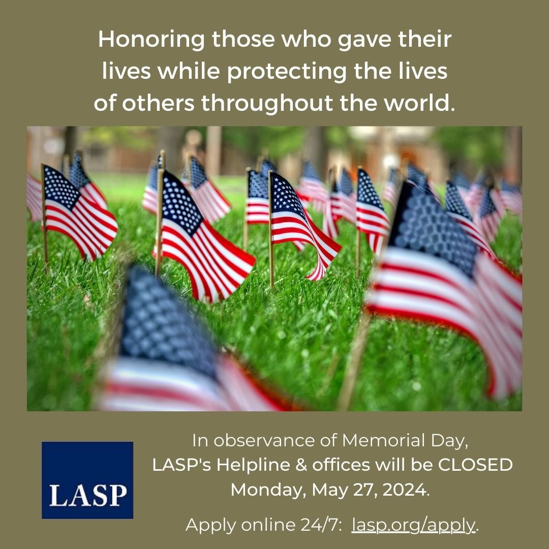 Helpline and offices closed for Memorial Day