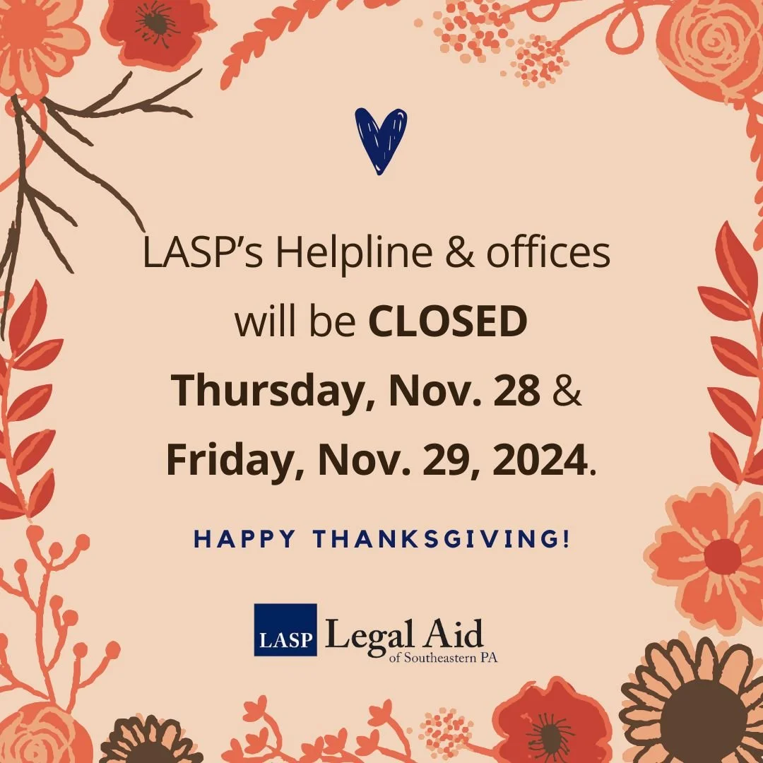 LASP Helpline and offices CLOSED for Thanksgiving holiday