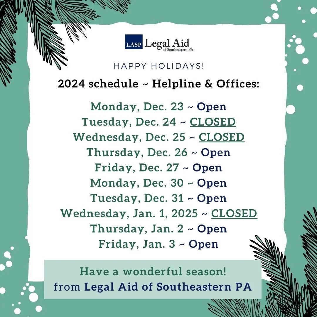 Winter holidays schedule