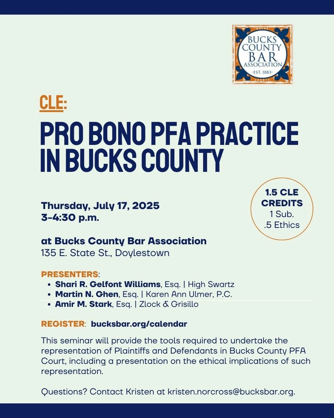 CLE for attorneys: Pro Bono PFA Practice in Bucks County