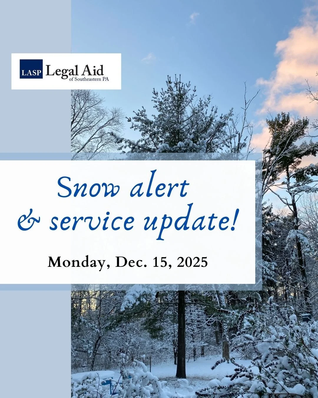 Snow alert - 2-hour delay in Chesco and Delco offices