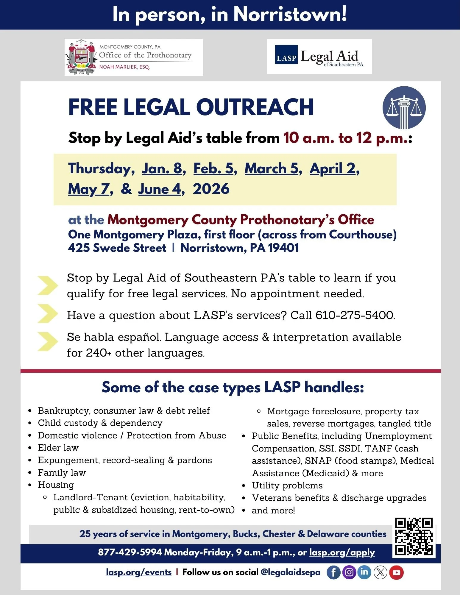 Legal Outreach at Montgomery County Prothonotary's Office ~ Norristown