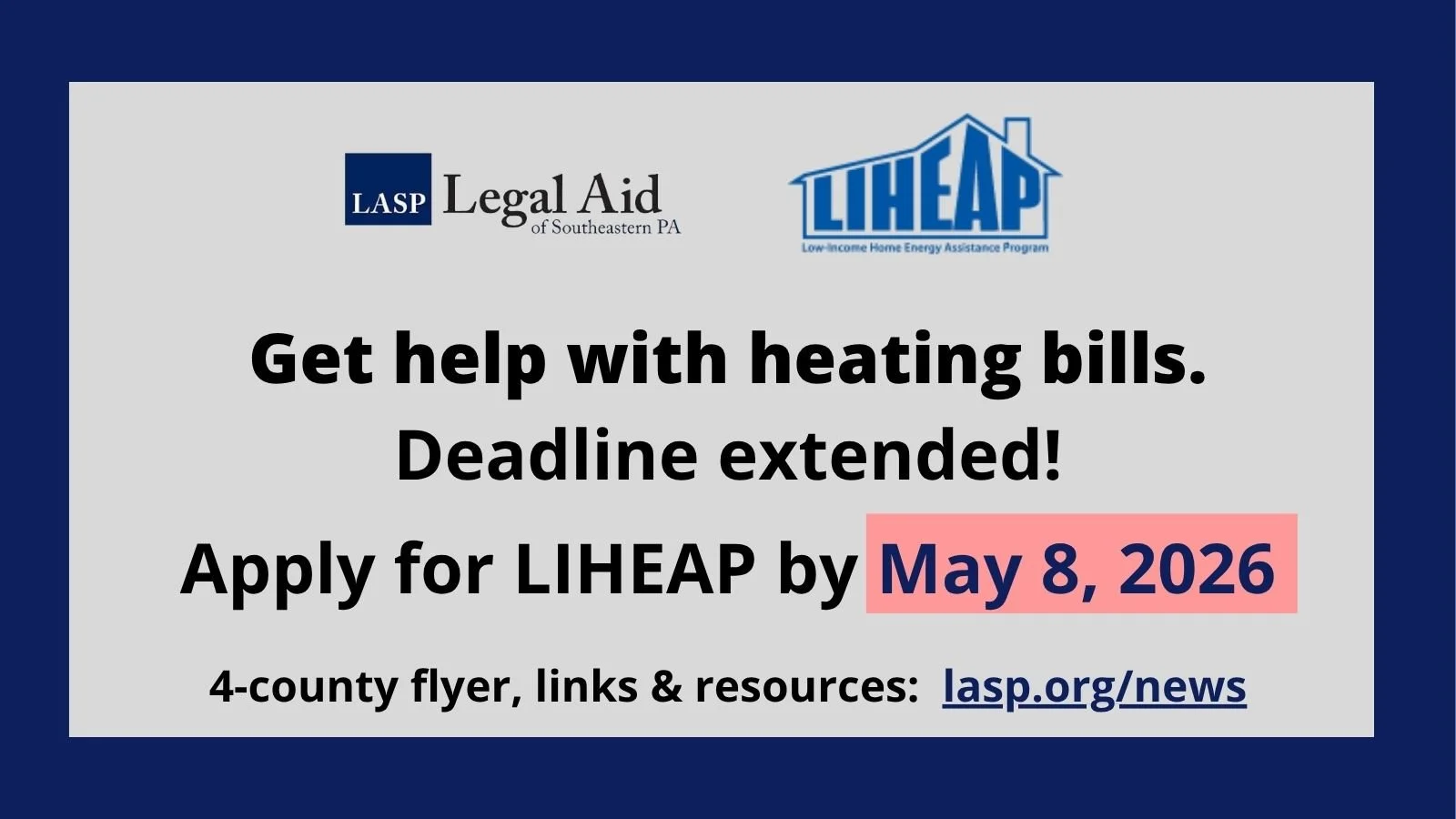 2025-26 LIHEAP Update: Deadline extended! Apply by May 8, 2026