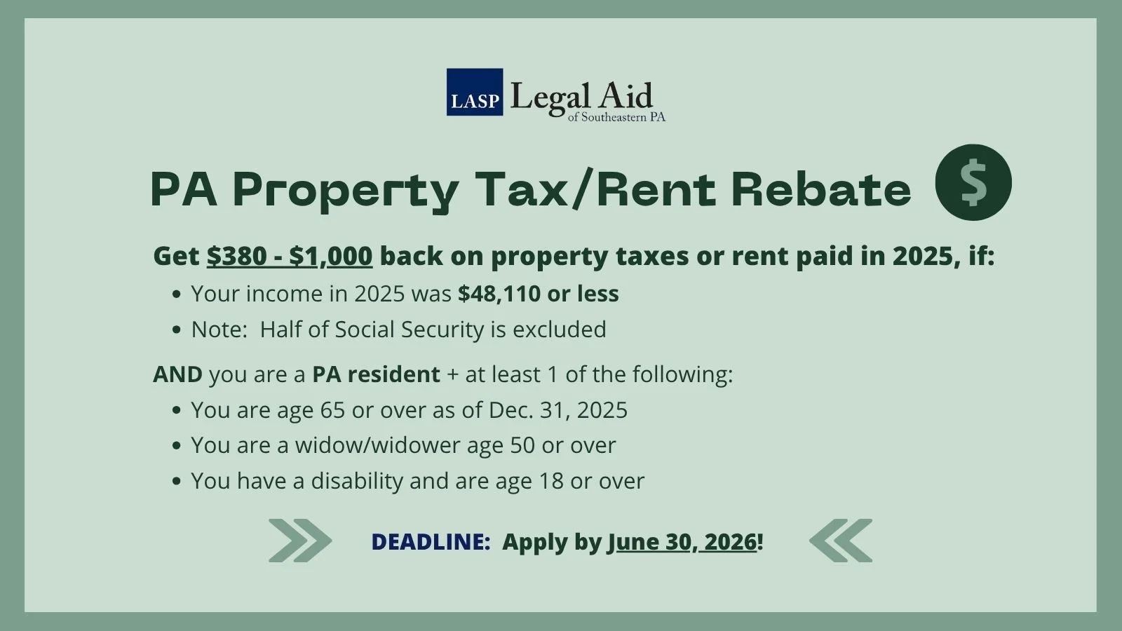 Pennsylvania's Property Tax/Rent Rebate Program may help low-income households | Apply by June 30, 2026