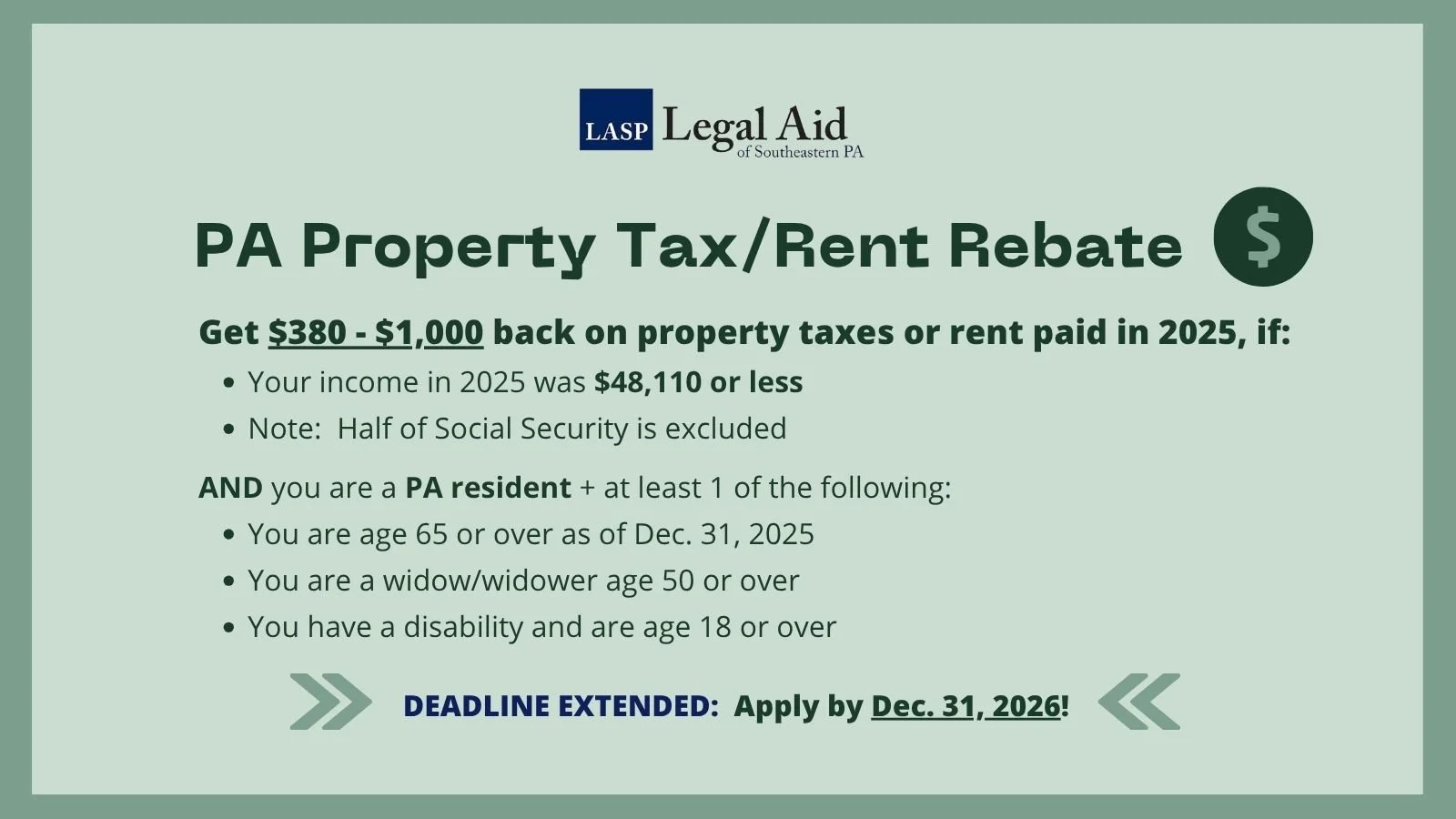 Pennsylvania's Property Tax/Rent Rebate Program may help low-income households | Apply by Dec. 31, 2026