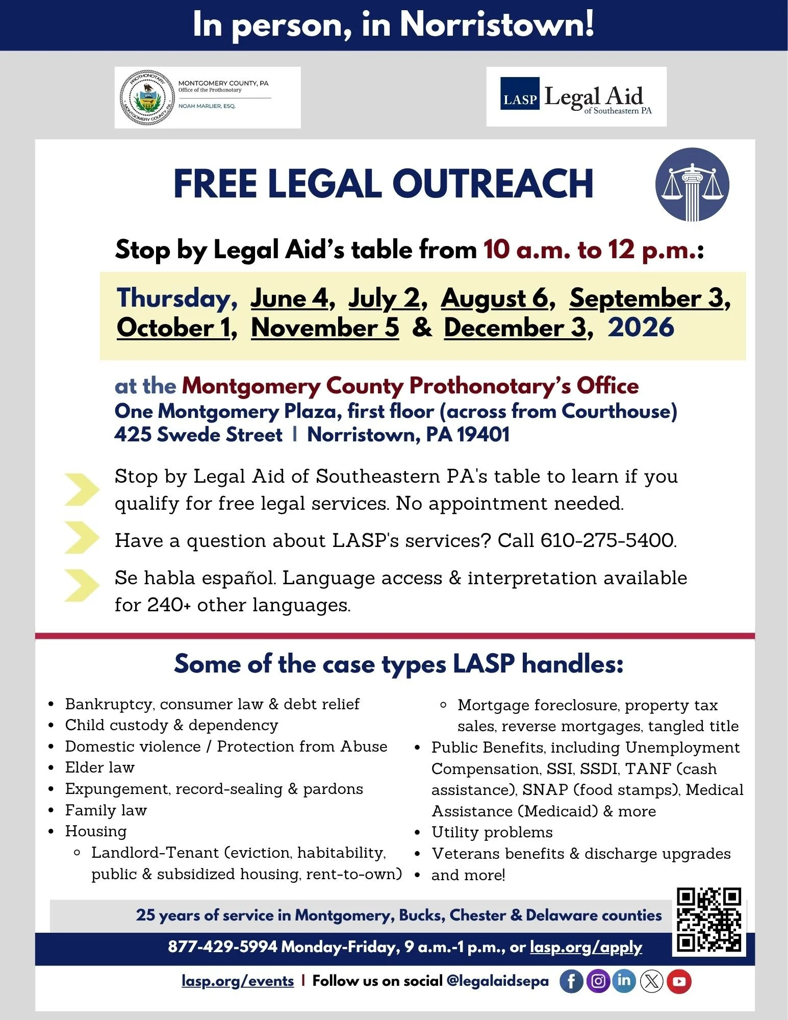 Legal Outreach at Montgomery County Prothonotary's Office ~ Norristown