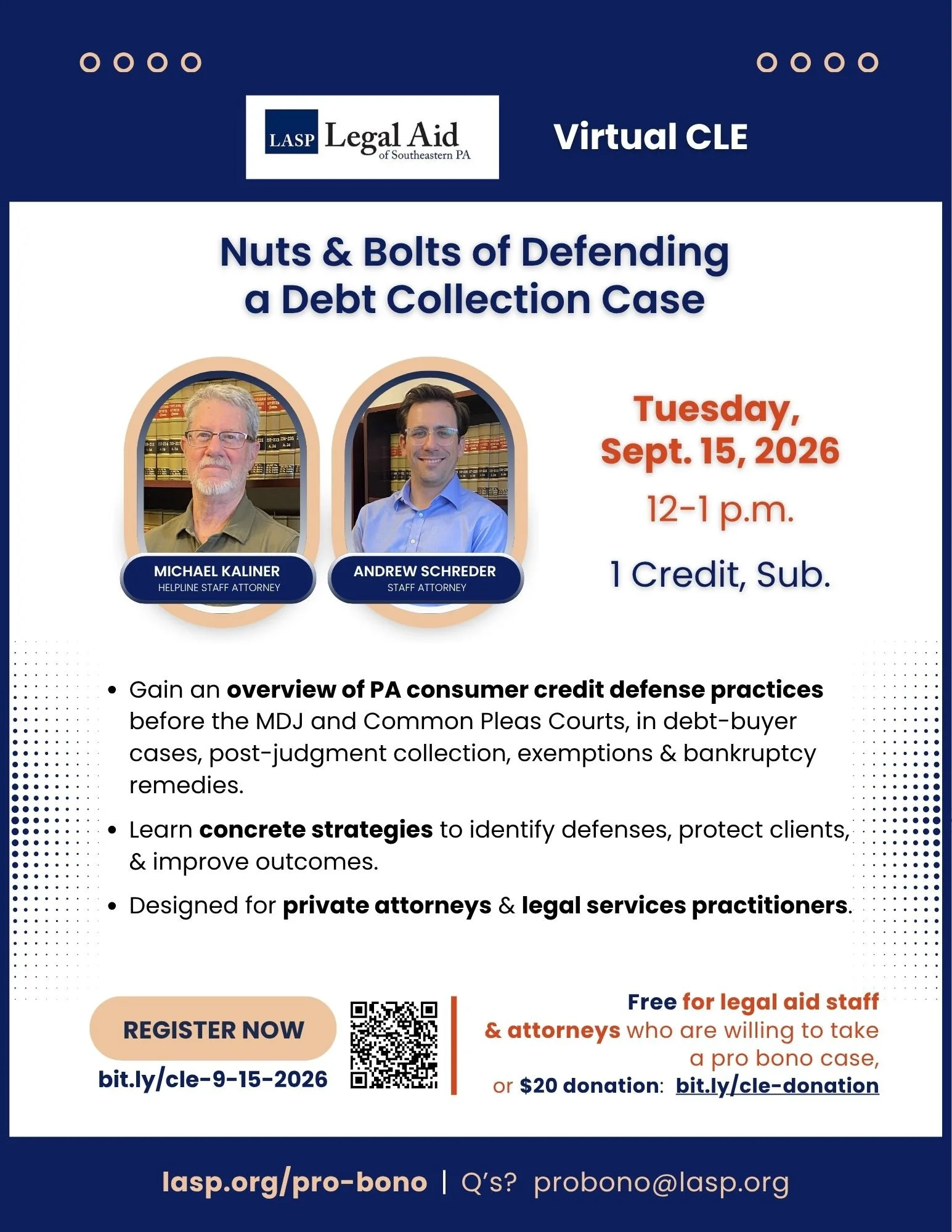 LASP Virtual CLE for attorneys:  Nuts &amp; Bolts of Defending a Debt Collection Case
