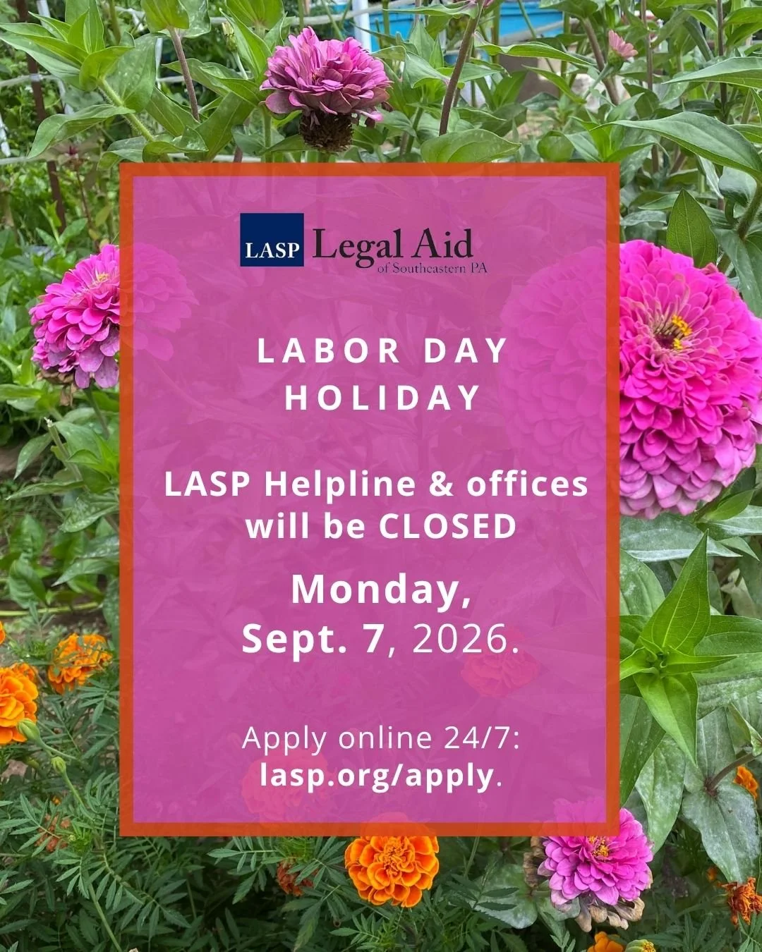 Labor Day:  Helpline and offices CLOSED