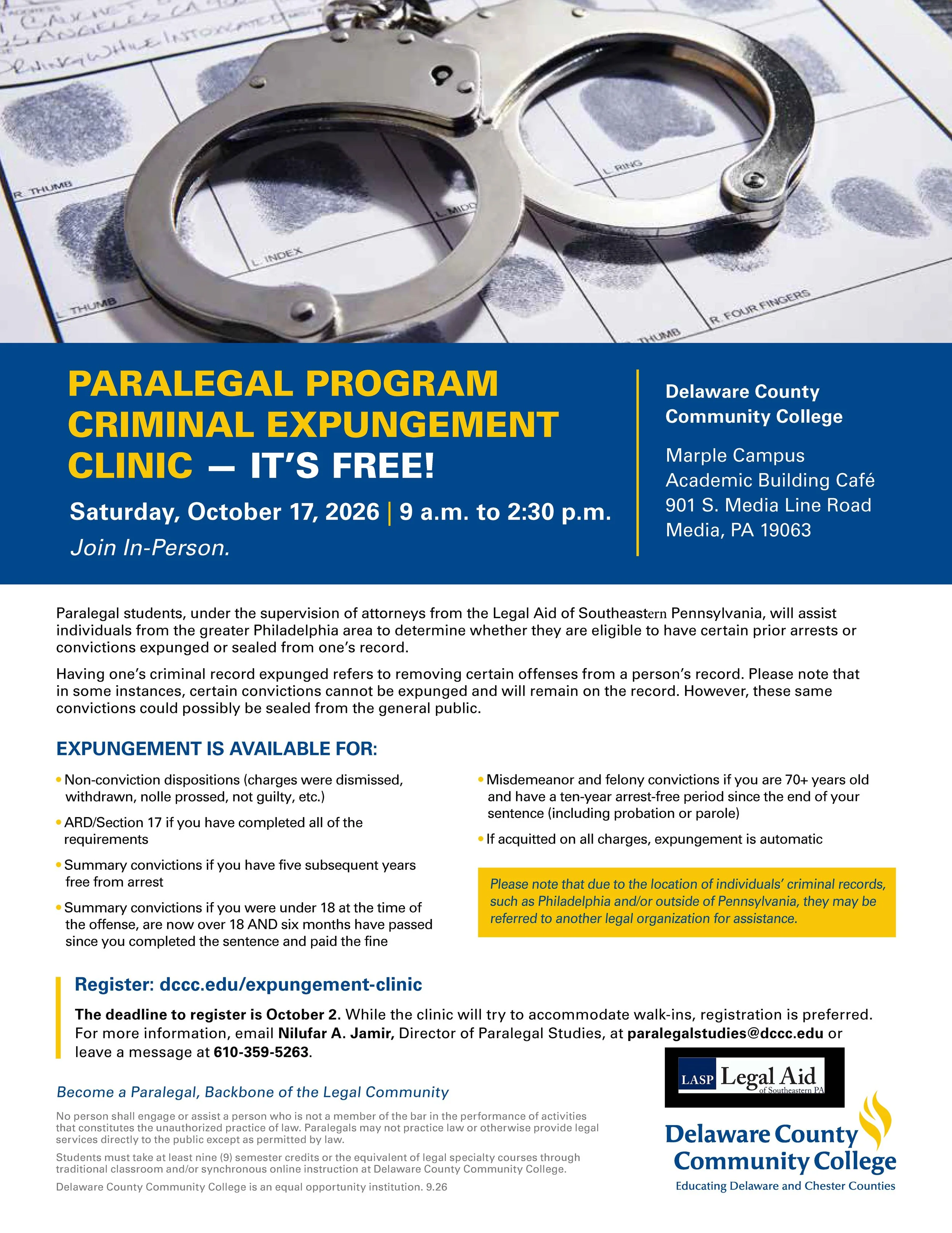 DCCC Paralegal Program Expungement Clinic at Marple Campus in Media
