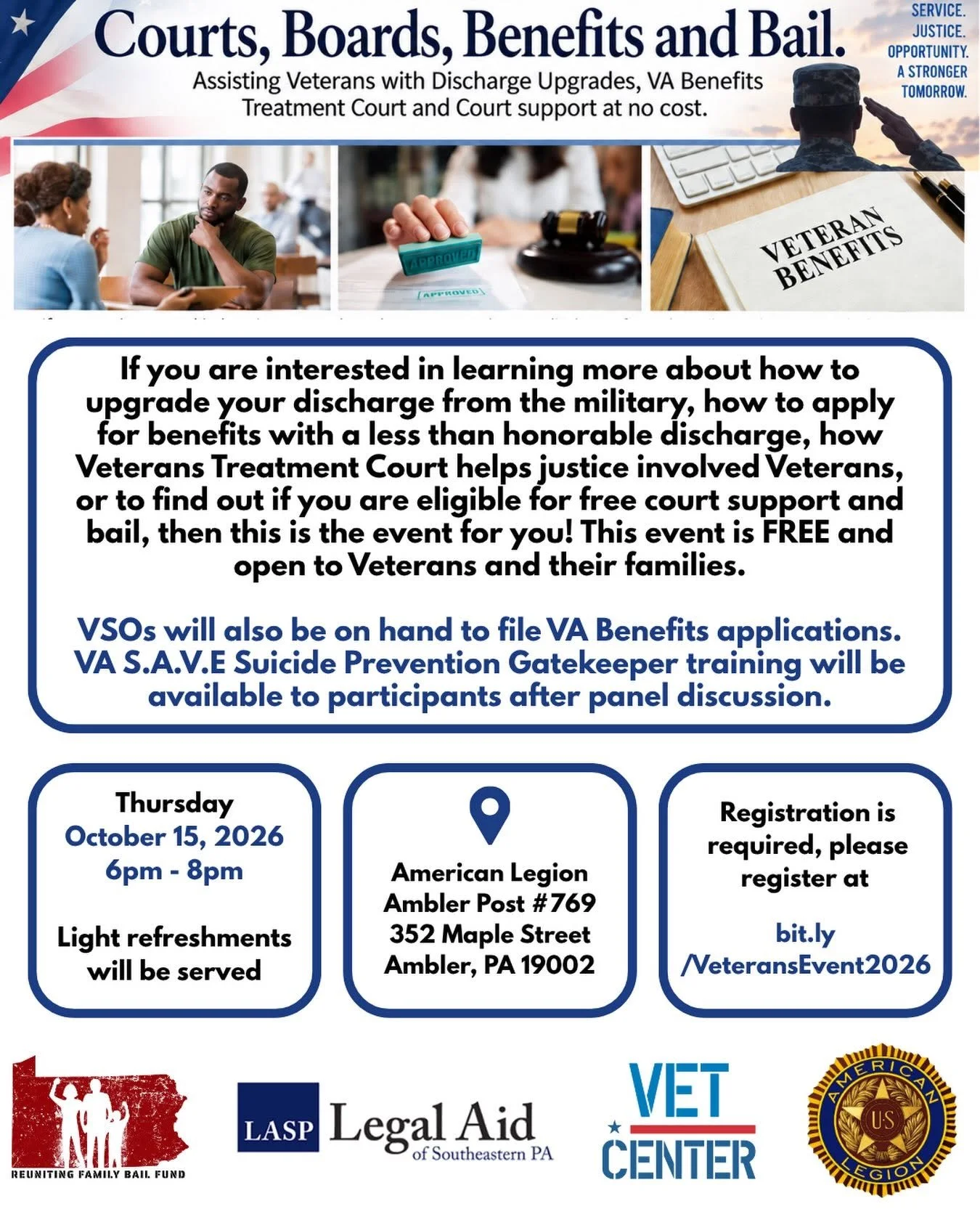 Courts, Boards, Benefits and Bail: Assisting veterans with discharge upgrades, VA benefits and more ~ in Ambler