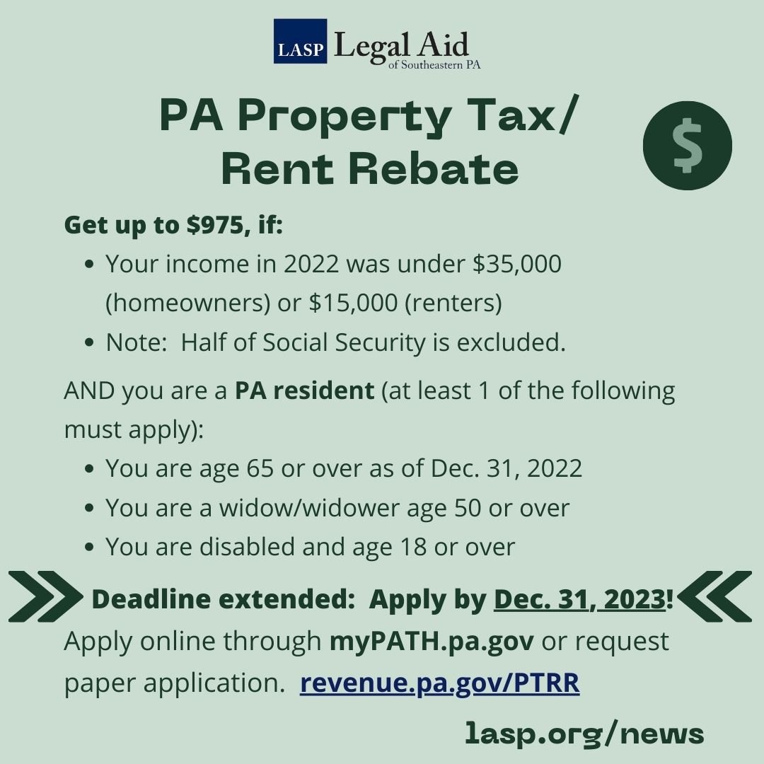PA Property Tax/Rent Rebate Apply by 6/30/2023 — Legal Aid of