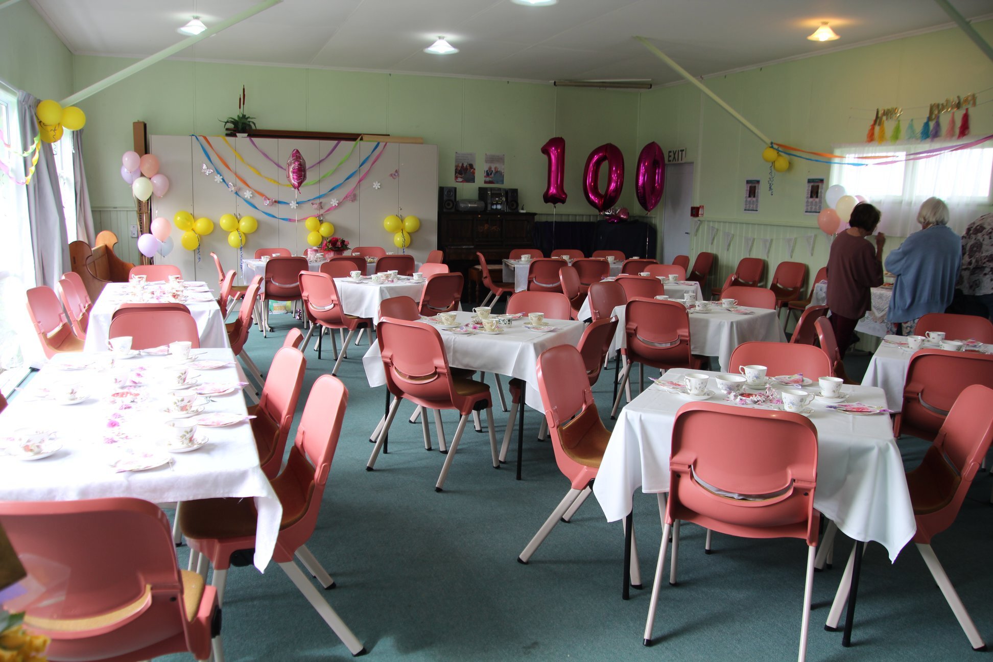 Set-up for birthday party at St Hilda's hall