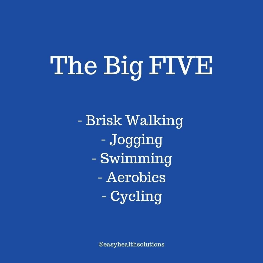 You'll often hear Mark speak of the Big 5! These are the top 5 most common forms of aerobic exercise. All of which when undertaken for just 20 minutes a day can help you lose weight &amp; stay healthy⠀⠀⠀⠀⠀⠀⠀⠀⠀
⠀⠀⠀⠀⠀⠀⠀⠀⠀
Want to know more? Join in Mar