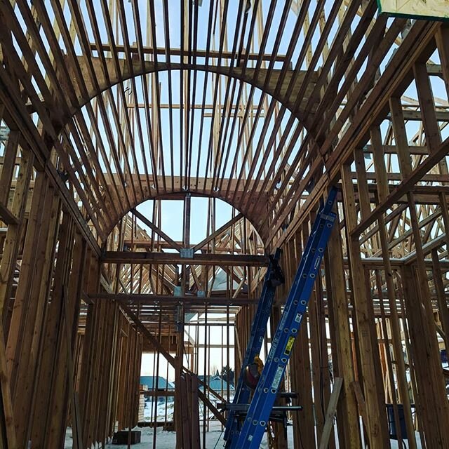 Check out this 24 foot long barrel vault ceiling entryway we just finished framing #limitlessbuilding #customframing #cachevalley #northlogan #utah #studs #doctorshouse #entry #barrelvault