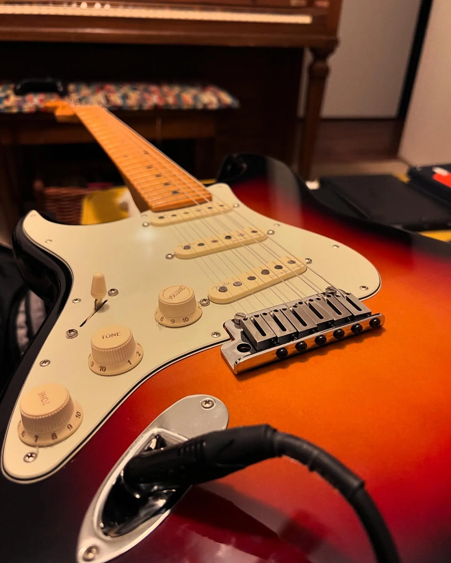 Everything you hear on my new LP was played on these instruments.My lefty Strat and Taylor acoustic, 1960s Baldwin piano, lefty P-Bass, and Gretch drum kit / Zildjan cymbals. Not pictured - organ patch from recording software.