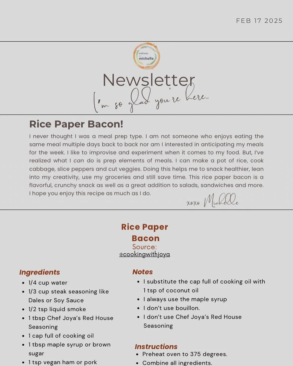 Check your inbox and try some rice paper bacon! This morning my &ldquo;bacon&rdquo; was nestled between a mung bean &ldquo;egg&rdquo; in a cassava tortilla and topped with mixed greens and a vegan Caesar dressing (recipe provided at last #yoga&amp;ch