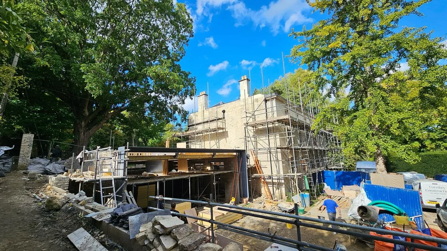 Our latest project, a Grade II* listed house set within a private arboretum, is a perfect example of heritage and innovation working together. We are creating a modern Cotswold stone, semi-submerged car gallery and office space - complete with a dram
