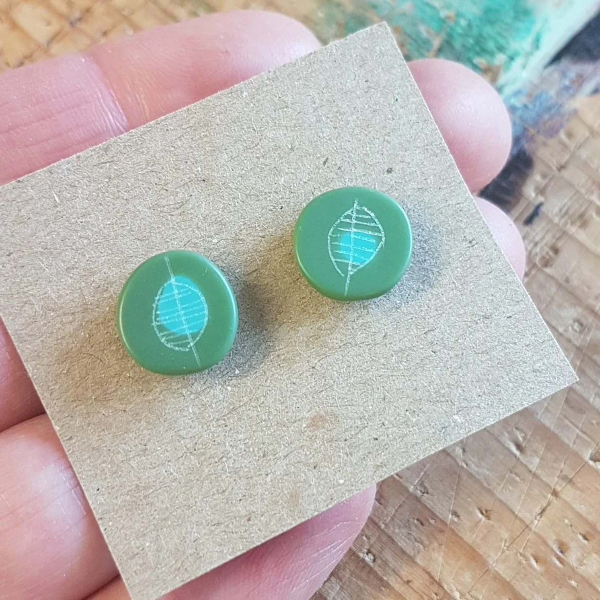 olive and turquoise mini round studs