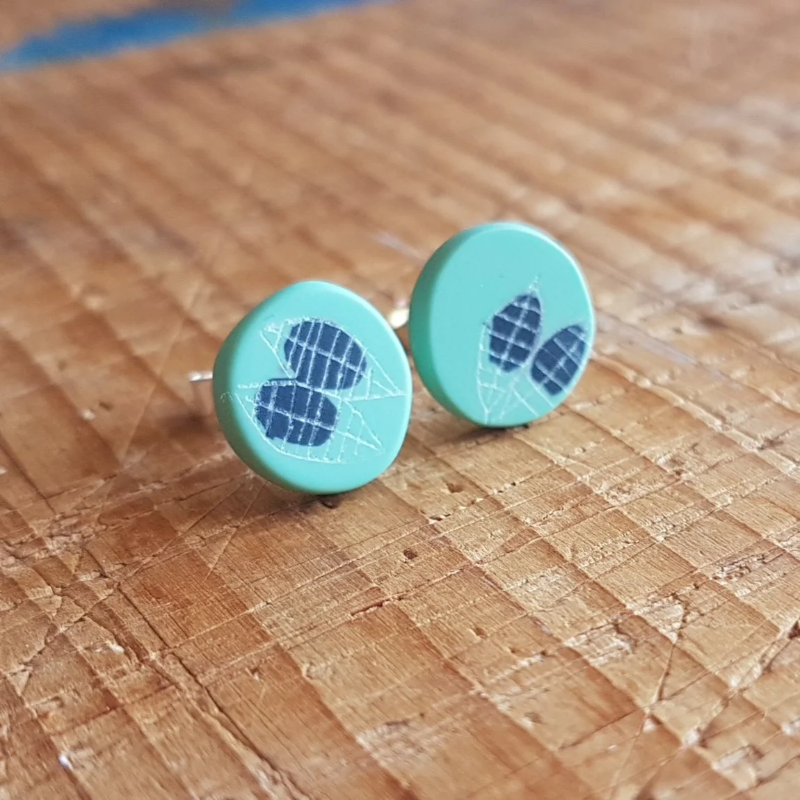mini round studs pale aqua