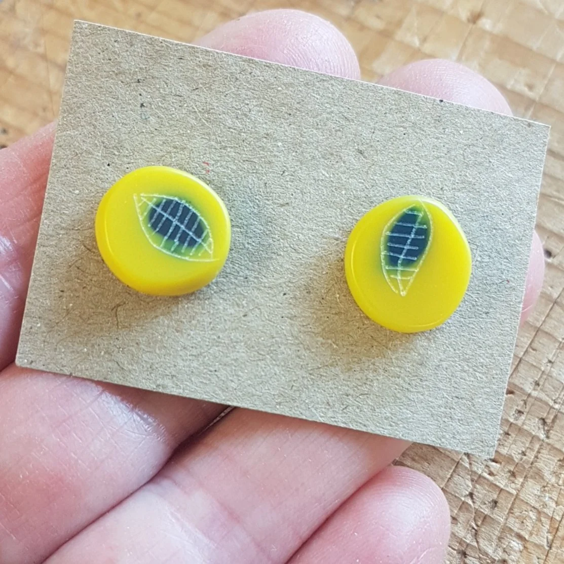 EARRINGS mini round studs yellow dk grey1.jpg
