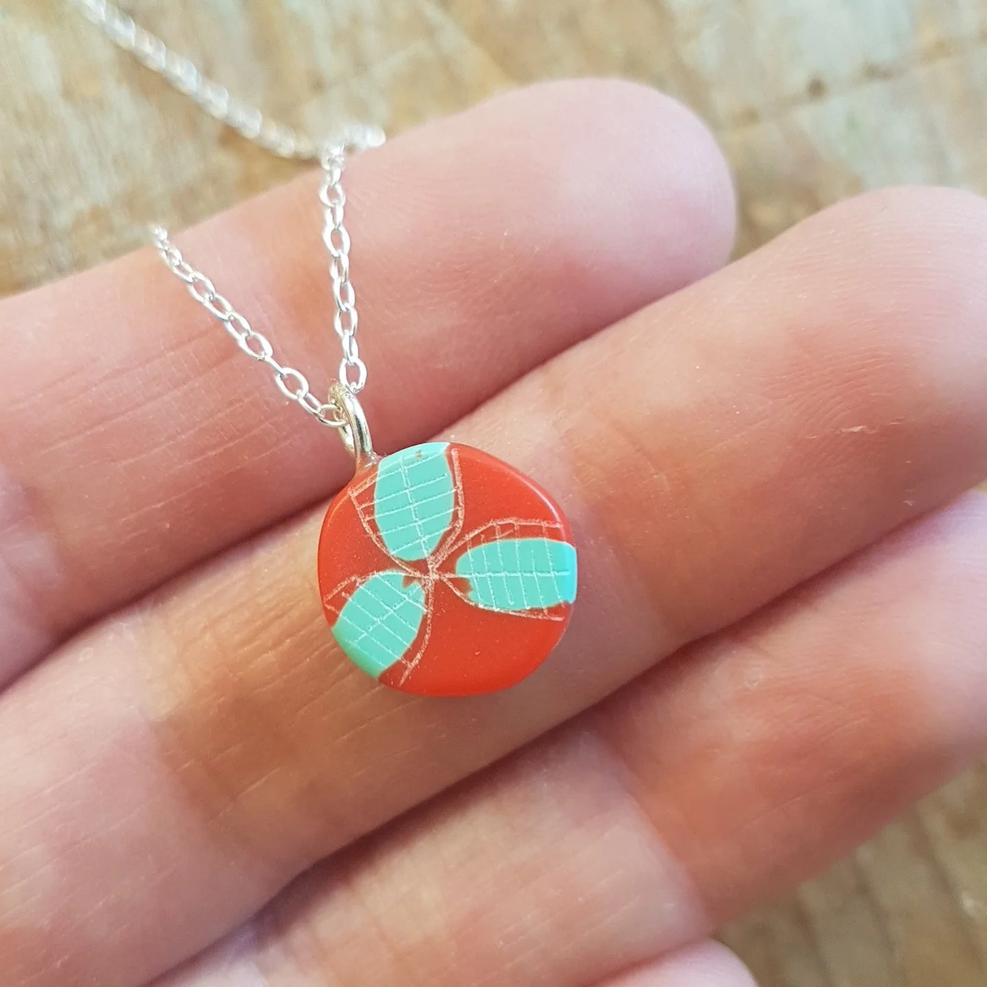 red and turquoise mini round pendant