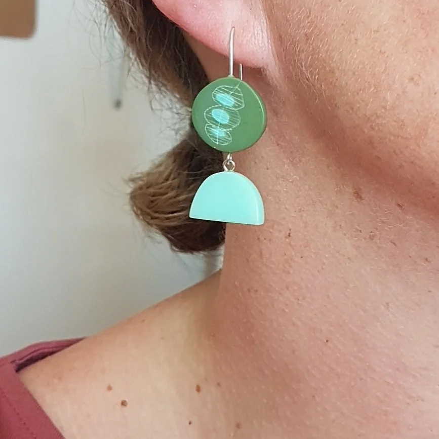 earrings double drop hook mismatch olive aqua1.jpg