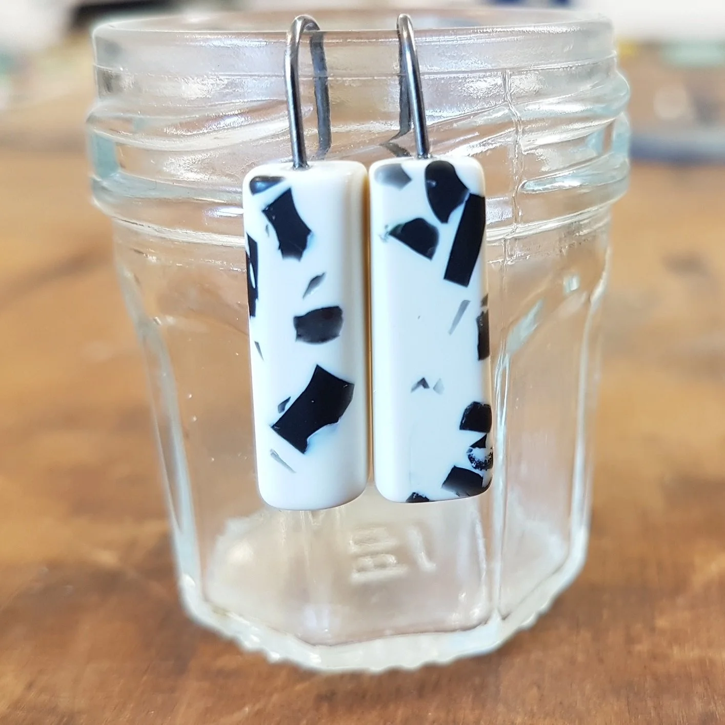 cream and black speckle little bar drops