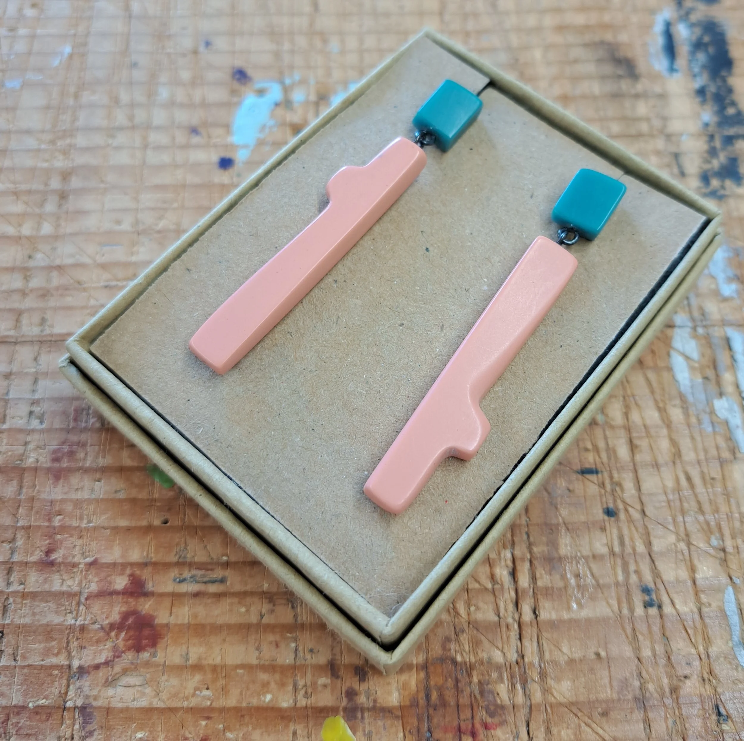 twig double drops in pale pink and olive